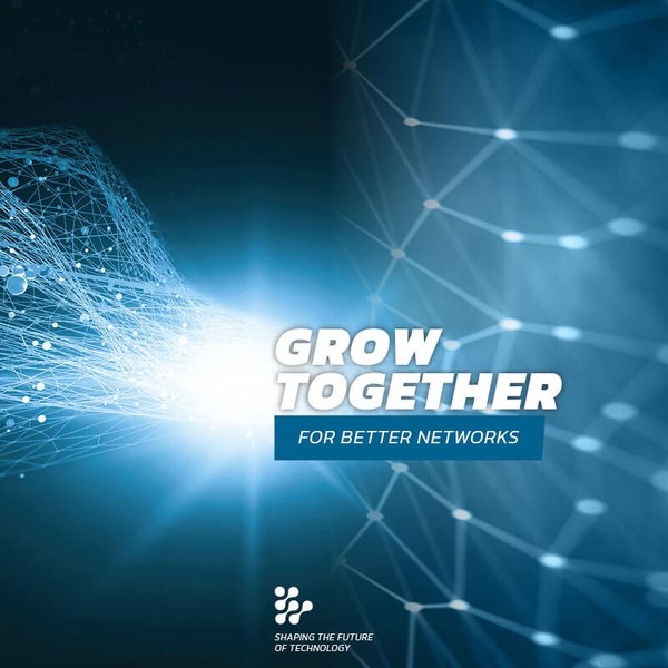Collage of a network and a detailed view of the network with the inscription Grow Together for better Networks.