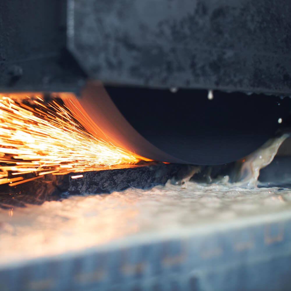 close up of a grinding machine during grinding.